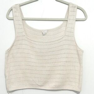 Loft Beach Cream Knit Square Neck Sweater Tank Cropped Top Large Coastal Chic